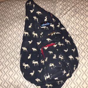 Kavu Sling Bag- Navy and Red with Moose Pattern